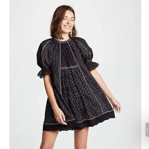 ULLA JOHNSON Womens Dress Size 4 Black Mini Shift Puff Sleeve Cotton FEROZ